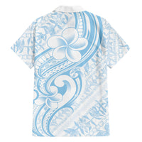 Hawaii Plumeria Lokelani Pikake Lei Family Matching Puletasi and Hawaiian Shirt Uliuli Polynesian Tattoo LT9 Dad's Shirt - Long Sleeve Blue - Polynesian Pride