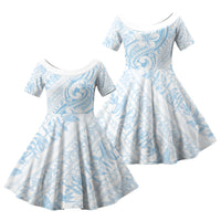Hawaii Plumeria Lokelani Pikake Lei Family Matching Tank Maxi Dress and Hawaiian Shirt Uliuli Polynesian Tattoo LT9 Daughter's Dress Blue - Polynesian Pride