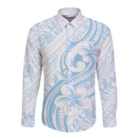 Hawaii Plumeria Lokelani Pikake Lei Long Sleeve Button Shirt Uliuli Polynesian Tattoo LT9 Unisex Blue - Polynesian Pride