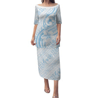 Hawaii Plumeria Lokelani Pikake Lei Puletasi Uliuli Polynesian Tattoo LT9 Long Dress Blue - Polynesian Pride