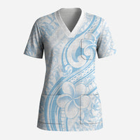 Hawaii Plumeria Lokelani Pikake Lei Scrub Top Uliuli Polynesian Tattoo LT9 Adult Blue - Polynesian Pride