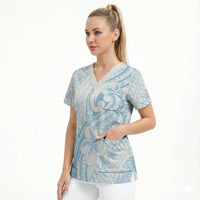 Hawaii Plumeria Lokelani Pikake Lei Scrub Top Uliuli Polynesian Tattoo LT9 - Polynesian Pride