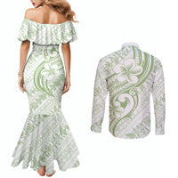 Hawaii Plumeria Lokelani Pikake Lei Couples Matching Mermaid Dress and Long Sleeve Button Shirt Oma'oma'o Polynesian Tattoo LT9 - Polynesian Pride
