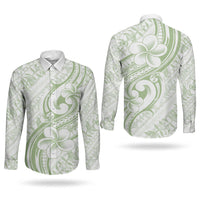 Hawaii Plumeria Lokelani Pikake Lei Couples Matching Off The Shoulder Long Sleeve Dress and Long Sleeve Button Shirt Oma'oma'o Polynesian Tattoo LT9 - Polynesian Pride