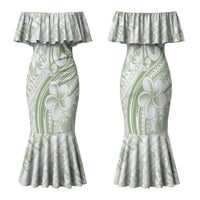 Hawaii Plumeria Lokelani Pikake Lei Family Matching Mermaid Dress and Hawaiian Shirt Oma'oma'o Polynesian Tattoo LT9 Mom's Dress Green - Polynesian Pride