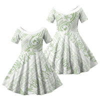 Hawaii Plumeria Lokelani Pikake Lei Family Matching Mermaid Dress and Hawaiian Shirt Oma'oma'o Polynesian Tattoo LT9 Daughter's Dress Green - Polynesian Pride