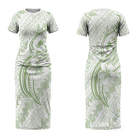 Hawaii Plumeria Lokelani Pikake Lei Family Matching Short Sleeve Bodycon Dress and Hawaiian Shirt Oma'oma'o Polynesian Tattoo LT9 Mom's Dress Green - Polynesian Pride