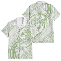 Hawaii Plumeria Lokelani Pikake Lei Family Matching Short Sleeve Bodycon Dress and Hawaiian Shirt Oma'oma'o Polynesian Tattoo LT9 Dad's Shirt - Short Sleeve Green - Polynesian Pride