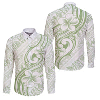 Hawaii Plumeria Lokelani Pikake Lei Family Matching Short Sleeve Bodycon Dress and Hawaiian Shirt Oma'oma'o Polynesian Tattoo LT9 Dad's Shirt - Long Sleeve Green - Polynesian Pride