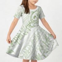Hawaii Plumeria Lokelani Pikake Lei Kid Short Sleeve Dress Oma'oma'o Polynesian Tattoo LT9 KID Green - Polynesian Pride