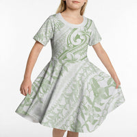Hawaii Plumeria Lokelani Pikake Lei Kid Short Sleeve Dress Oma'oma'o Polynesian Tattoo LT9 - Polynesian Pride