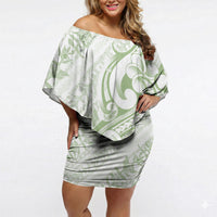 Hawaii Plumeria Lokelani Pikake Lei Off Shoulder Short Dress Oma'oma'o Polynesian Tattoo LT9 Women Green - Polynesian Pride