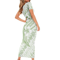 Hawaii Plumeria Lokelani Pikake Lei Short Sleeve Bodycon Dress Oma'oma'o Polynesian Tattoo LT9 - Polynesian Pride