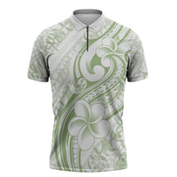 Hawaii Plumeria Lokelani Pikake Lei Zipper Polo Shirt Oma'oma'o Polynesian Tattoo LT9 Green - Polynesian Pride