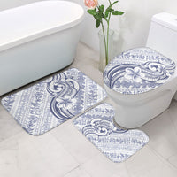 Hawaii Plumeria Lokelani Pikake Lei Bathroom Set Navy Blue Polynesian Tattoo