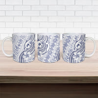 Hawaii Plumeria Lokelani Pikake Lei Ceramic Mug Navy Blue Polynesian Tattoo