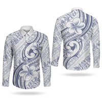 Hawaii Plumeria Lokelani Pikake Lei Couples Matching Long Sleeve Bodycon Dress and Long Sleeve Button Shirt Navy Blue Polynesian Tattoo LT9 - Polynesian Pride