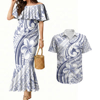 Hawaii Plumeria Lokelani Pikake Lei Couples Matching Mermaid Dress and Hawaiian Shirt Navy Blue Polynesian Tattoo LT9 Navy Blue - Polynesian Pride