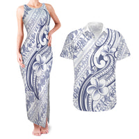 Hawaii Plumeria Lokelani Pikake Lei Couples Matching Tank Maxi Dress and Hawaiian Shirt Navy Blue Polynesian Tattoo LT9 Navy Blue - Polynesian Pride