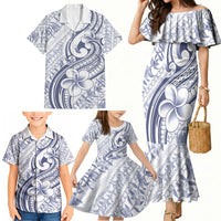 Hawaii Plumeria Lokelani Pikake Lei Family Matching Mermaid Dress and Hawaiian Shirt Navy Blue Polynesian Tattoo LT9 - Polynesian Pride