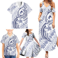 Hawaii Plumeria Lokelani Pikake Lei Family Matching Summer Maxi Dress and Hawaiian Shirt Navy Blue Polynesian Tattoo