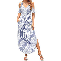 Hawaii Plumeria Lokelani Pikake Lei Family Matching Summer Maxi Dress and Hawaiian Shirt Navy Blue Polynesian Tattoo