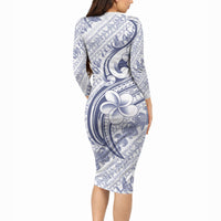 Hawaii Plumeria Lokelani Pikake Lei Long Sleeve Bodycon Dress Navy Blue Polynesian Tattoo LT9 - Polynesian Pride