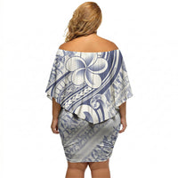 Hawaii Plumeria Lokelani Pikake Lei Off Shoulder Short Dress Navy Blue Polynesian Tattoo LT9 - Polynesian Pride