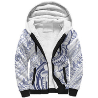 Hawaii Plumeria Lokelani Pikake Lei Sherpa Hoodie Navy Blue Polynesian Tattoo