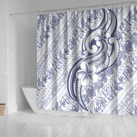Hawaii Plumeria Lokelani Pikake Lei Shower Curtain Navy Blue Polynesian Tattoo