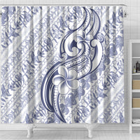 Hawaii Plumeria Lokelani Pikake Lei Shower Curtain Navy Blue Polynesian Tattoo