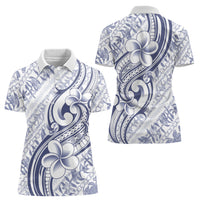 Hawaii Plumeria Lokelani Pikake Lei Women Polo Shirt Navy Blue Polynesian Tattoo