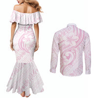 Hawaii Plumeria Lokelani Pikake Lei Couples Matching Mermaid Dress and Long Sleeve Button Shirt Poni Mama Polynesian Tattoo LT9 - Polynesian Pride