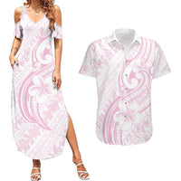 Hawaii Plumeria Lokelani Pikake Lei Couples Matching Summer Maxi Dress and Hawaiian Shirt Poni Mama Polynesian Tattoo LT9 Pink - Polynesian Pride
