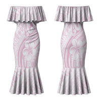 Hawaii Plumeria Lokelani Pikake Lei Family Matching Mermaid Dress and Hawaiian Shirt Poni Mama Polynesian Tattoo LT9 Mom's Dress Pink - Polynesian Pride