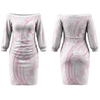 Hawaii Plumeria Lokelani Pikake Lei Family Matching Off The Shoulder Long Sleeve Dress and Hawaiian Shirt Poni Mama Polynesian Tattoo LT9 Mom's Dress Pink - Polynesian Pride