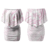 Hawaii Plumeria Lokelani Pikake Lei Family Matching Off Shoulder Short Dress and Hawaiian Shirt Poni Mama Polynesian Tattoo LT9 Mom's Dress Pink - Polynesian Pride
