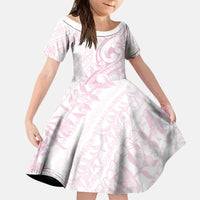 Hawaii Plumeria Lokelani Pikake Lei Kid Short Sleeve Dress Poni Mama Polynesian Tattoo LT9 KID Pink - Polynesian Pride