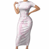Hawaii Plumeria Lokelani Pikake Lei Short Sleeve Bodycon Dress Poni Mama Polynesian Tattoo LT9 Long Dress Pink - Polynesian Pride