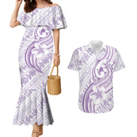 Hawaii Plumeria Lokelani Pikake Lei Couples Matching Mermaid Dress and Hawaiian Shirt Poni Polynesian Tattoo