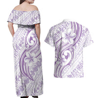 Hawaii Plumeria Lokelani Pikake Lei Couples Matching Off Shoulder Maxi Dress and Hawaiian Shirt Poni Polynesian Tattoo LT9 - Polynesian Pride
