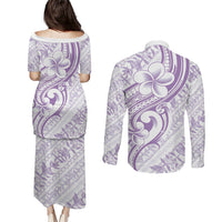 Hawaii Plumeria Lokelani Pikake Lei Couples Matching Puletasi and Long Sleeve Button Shirt Poni Polynesian Tattoo LT9 - Polynesian Pride