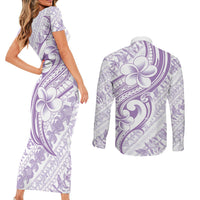 Hawaii Plumeria Lokelani Pikake Lei Couples Matching Short Sleeve Bodycon Dress and Long Sleeve Button Shirt Poni Polynesian Tattoo