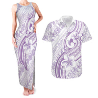 Hawaii Plumeria Lokelani Pikake Lei Couples Matching Tank Maxi Dress and Hawaiian Shirt Poni Polynesian Tattoo LT9 Purple - Polynesian Pride