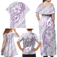 Hawaii Plumeria Lokelani Pikake Lei Family Matching Off Shoulder Maxi Dress and Hawaiian Shirt Poni Polynesian Tattoo
