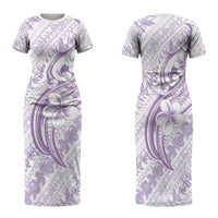 Hawaii Plumeria Lokelani Pikake Lei Family Matching Short Sleeve Bodycon Dress and Hawaiian Shirt Poni Polynesian Tattoo LT9 Mom's Dress Purple - Polynesian Pride