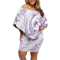 Hawaii Plumeria Lokelani Pikake Lei Off Shoulder Short Dress Poni Polynesian Tattoo LT9 Women Purple - Polynesian Pride