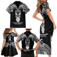 New Zealand Te Reo Maori Family Matching Short Sleeve Bodycon Dress and Hawaiian Shirt Kia Kaha Maori Language Week Black Style LT9 - Polynesian Pride