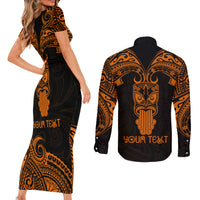 Personalised New Zealand Te Reo Maori Couples Matching Short Sleeve Bodycon Dress and Long Sleeve Button Shirts Kia Kaha Maori Language Week Gold Style LT9 - Polynesian Pride