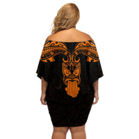Personalised New Zealand Te Reo Maori Off Shoulder Short Dress Kia Kaha Maori Language Week Gold Style LT9 - Polynesian Pride